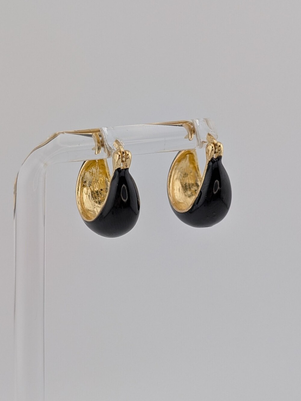 Gold and Black Enamel Huggie Hoop Earrings